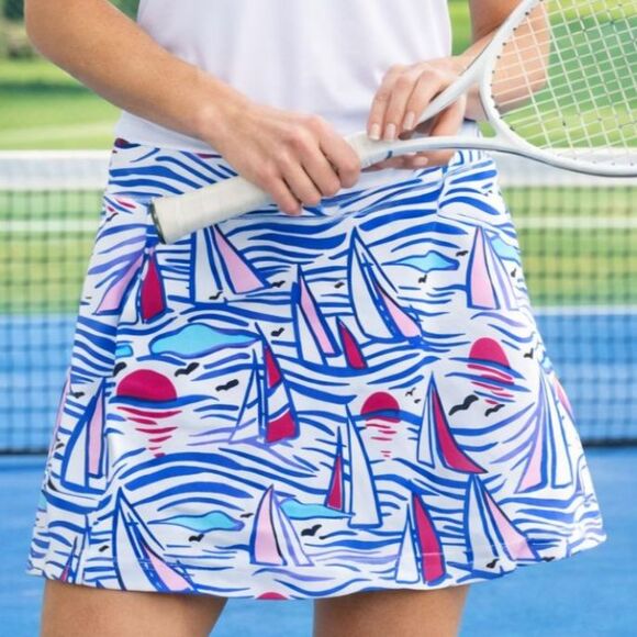 T by Talbots Multicolor XL Skort Zip Pockets Stretch Sailboats Women’s Athletic - Picture 2 of 9